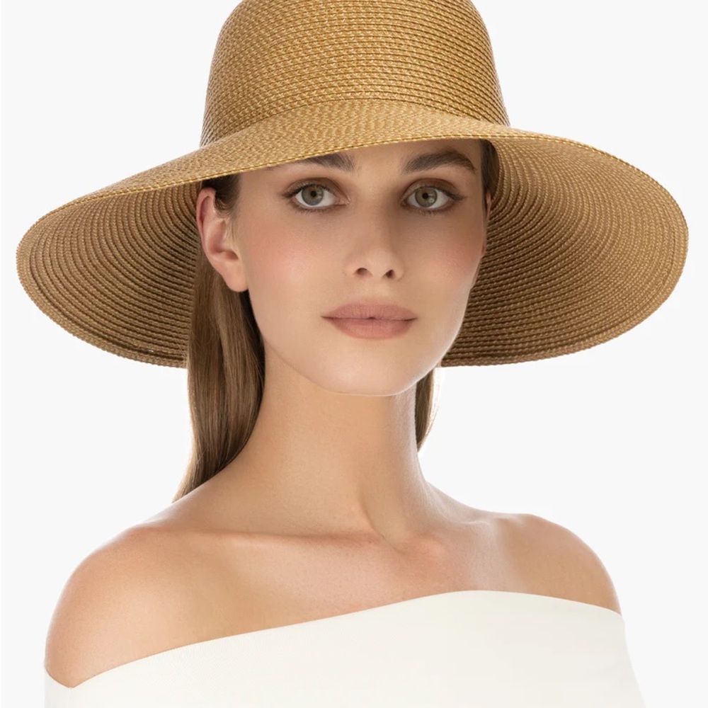 $285 Eric Javits Women's Hampton Squishee Natural UPF 50+ Hat Summer Beach USA